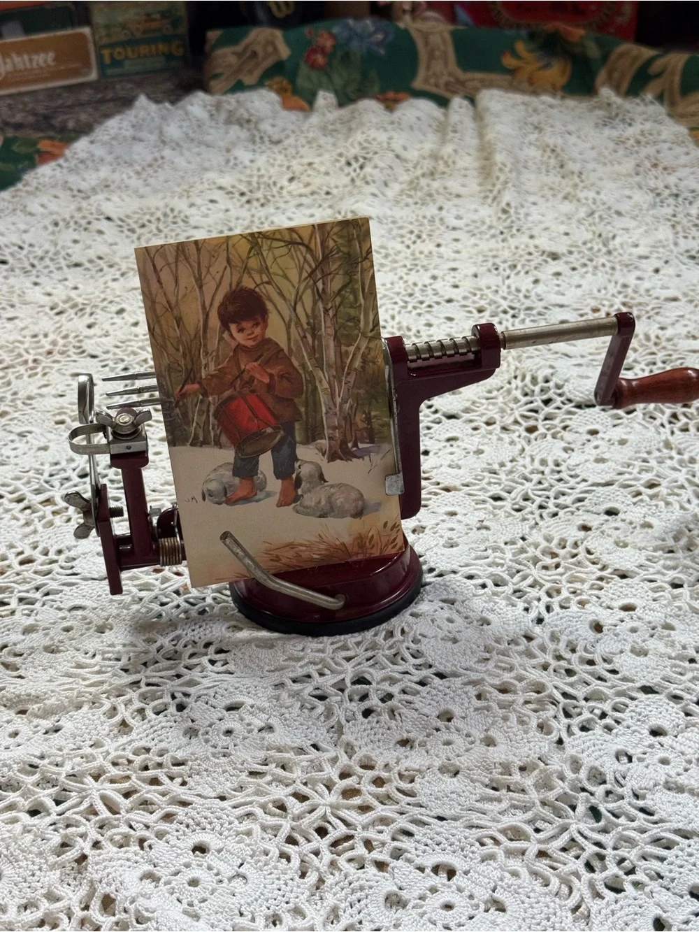 Vintage Apple Potato Master Hand Crank Peeler Corer Slicer Burgundy